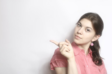 Portrait of the girl, showing a finger.