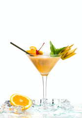cocktail and ice isolated on white background