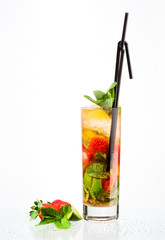 cocktail and ice isolated on white background