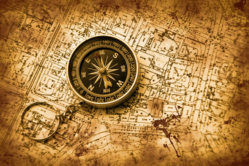 Fototapeta na wymiar Compass and map