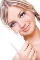 beautiful woman drinking milk