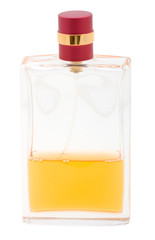 Yellow perfume bottle isolated on white