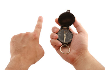 Man's hand with an ancient German officer compass