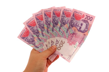 The Ukrainian money in a hand