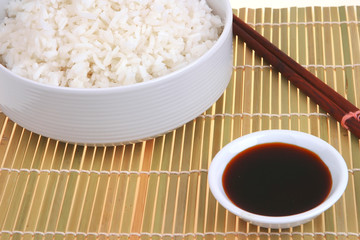 china rice on traditional bamboo mat