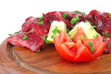 uncooked small beef chunks
