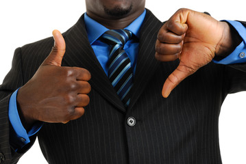 Business man showing thumbs up and thumbs down