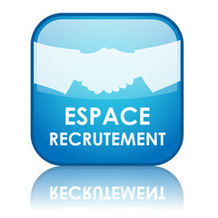 Bouton carré "ESPACE RECRUTEMENT" avec reflet (bleu)