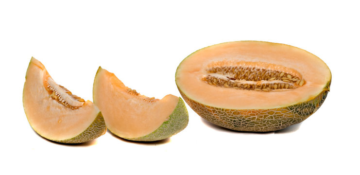 Melon section and segments  isolated on white background