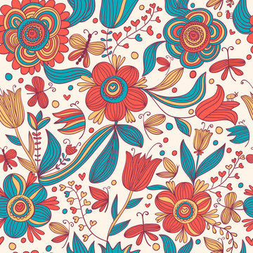 Floral seamless pattern with butterflies © smilewithjul