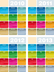 Colorful Calendars for years 2010, 2011, 2012 and 2013