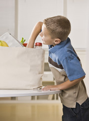 Boy Getting Into Groceries