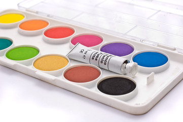 A box full of colorful gouache