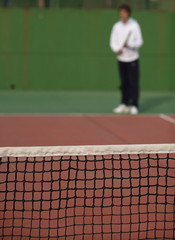 Tennis player waiting for the serve of his