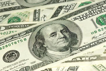 Close-up shot of $100 bill. Shallow DOF