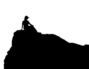 silhouette of the young woman on the hill