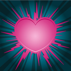 Pink heart starburst on blue background