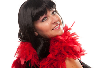 Pretty Girl with Red Feather Boa