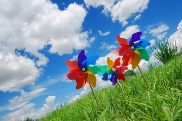 pinwheel on the meadow at sunny day