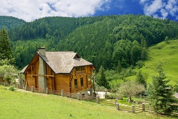 Fototapeta na wymiar mały drewniany dom w górach