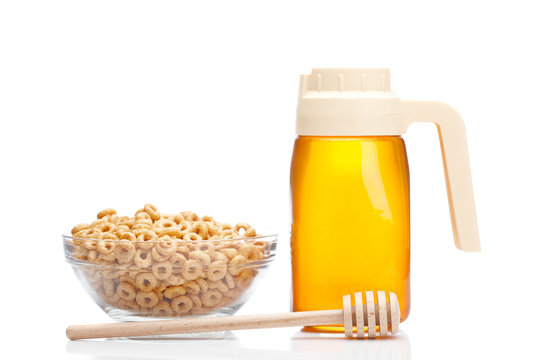 Honey Pitcher And Bowl Of Cheerios