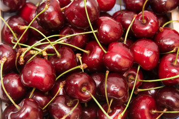 lots of fresh, red cherries. summer background