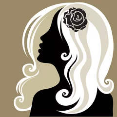 Crédence de cuisine en verre imprimé Femme fleurs Femme vintage décorative gros plan avec une fleur dans les cheveux