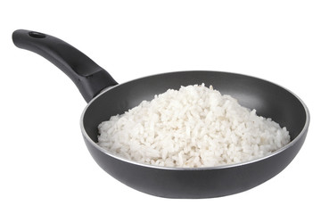white rice on fry pan