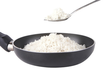 white rice on fry pan