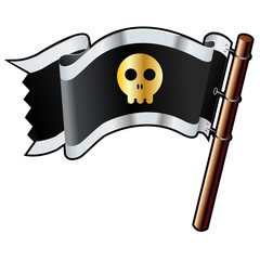 Skull icon on black, silver, and gold vector flag