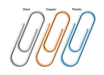 Steel, copper and plastic paper clips | Vector World series