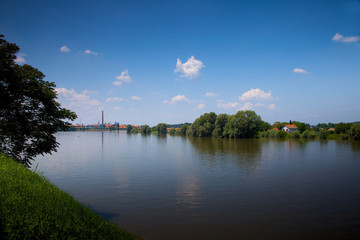 Overflow river and blue sky