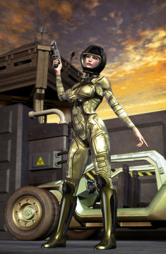 futuristic soldier girl