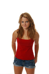 Fototapeta premium Redheaded girl in shorts