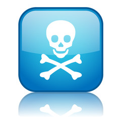 Square button with Skull & Crossbones symbol (blue)