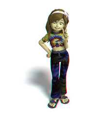 stereo rendering of a toon girl. use a red-blue specs for 3d