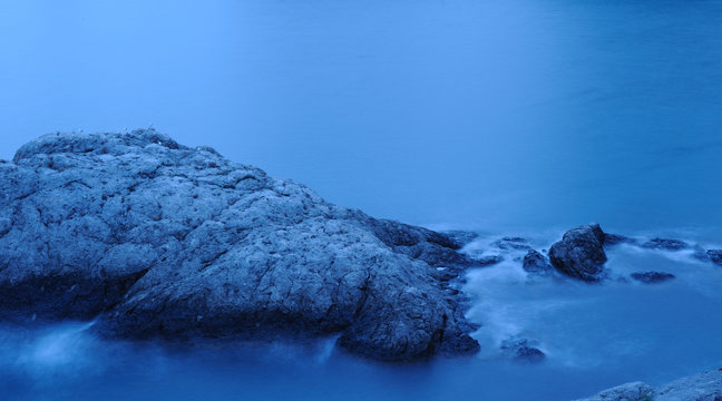 The night sea. The sea photographed at a dawn with long enduranc