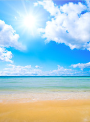 Sun over paradise sea shore