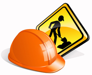 Construction helmet + man at work