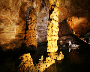A Stalagmite and Column in Carlsbad Caverns National Park