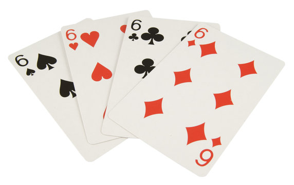 four six playing cards isolated on white