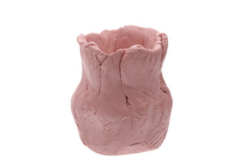 Open clay bag on a white background