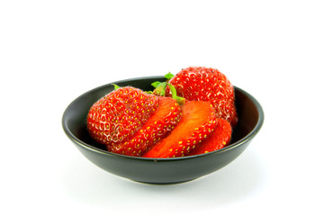 Strawberries in a Small Black Dish