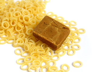 Pasta to Soup with a block of a dehydrated flavor