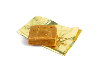 Block of dehydrated flavor on white background