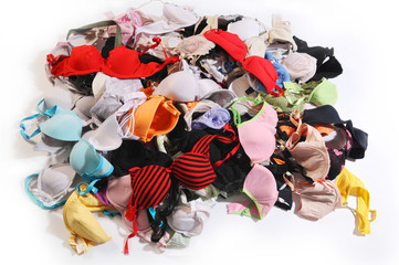The pile of colourful bra