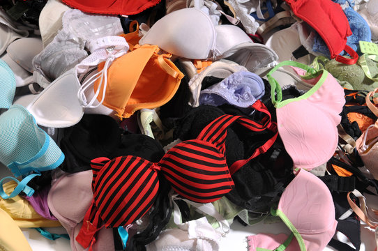 The pile of colourful bra