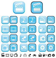 Multimedia  buttons with pushed effect