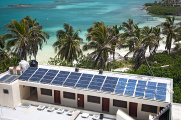 building with a solar panel on the Isla Contoy, Mexico