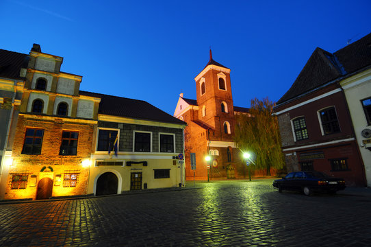 The historic sguare in Kaunas at night